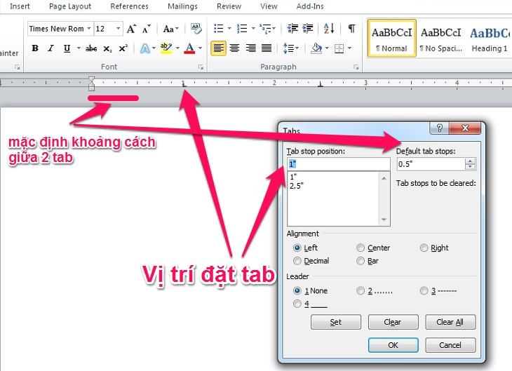 Chỉnh sửa vị trí tab