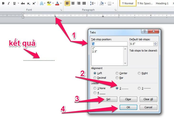 Ví dụ: đặt ký tự tab