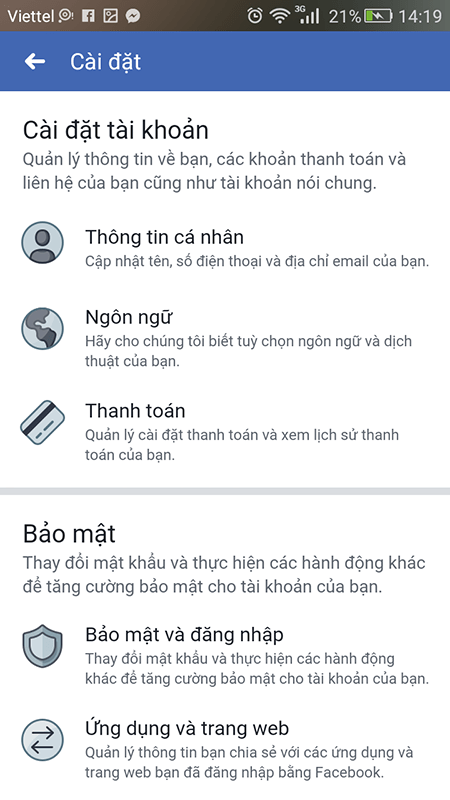 Cài đặt tài khoản