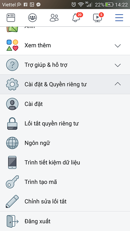 Nhấn nút 3 gạch bên phải