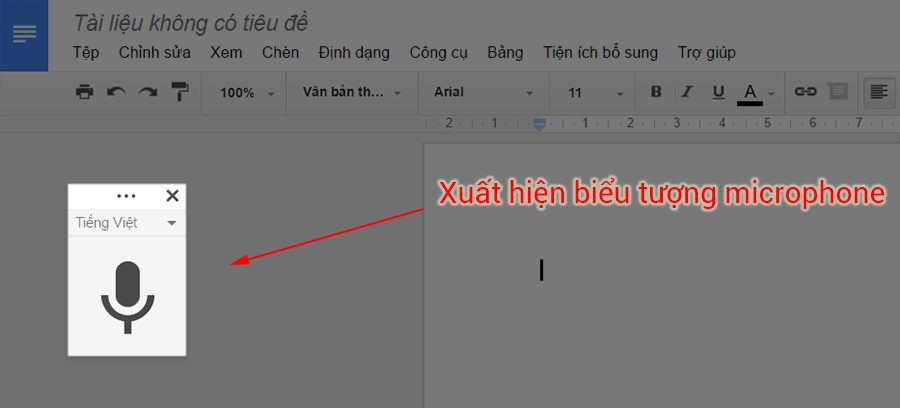 Biểu tượng micrô được hiển thị.  Nhấn vào nó.