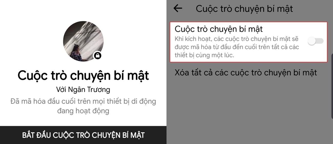 Chọn để bắt đầu một cuộc trò chuyện bí mật