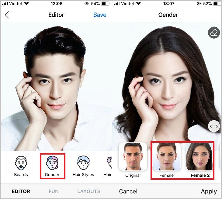 Chọn Giới tính, sau đó chọn Nữ