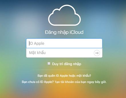 Đăng nhập vào tài khoản iCloud của bạn