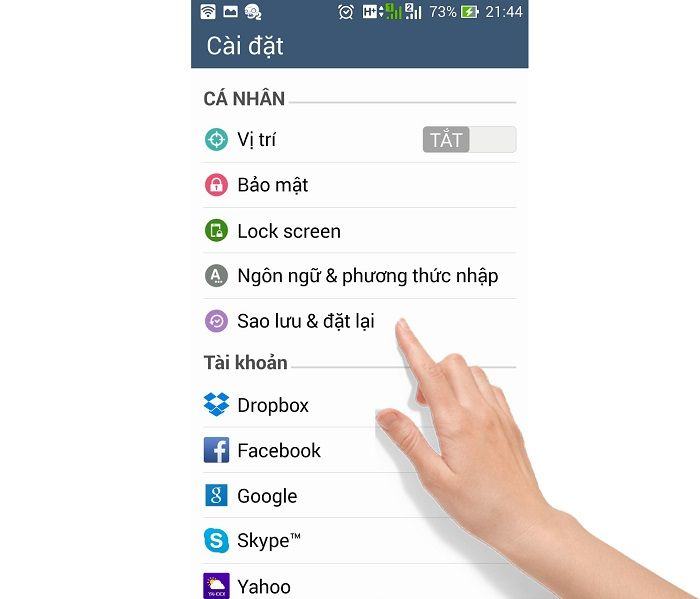 Chọn Sao lưu & Đặt lại