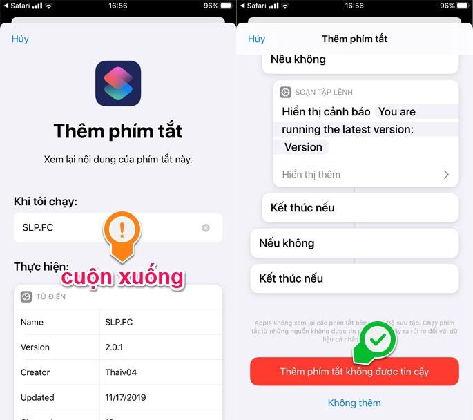 Đã thêm lối tắt Siri Shortcuts