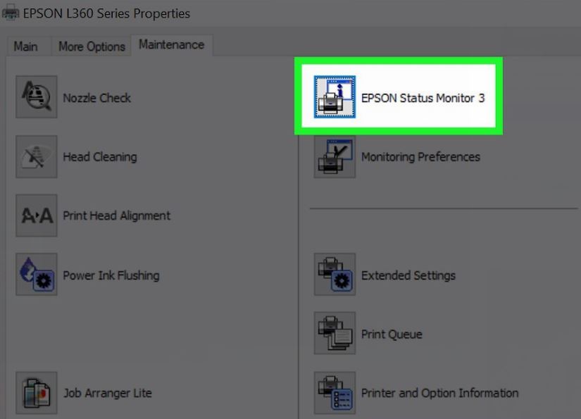 Nhấp vào Epson Status Monitor 3 để kiểm tra mực máy in