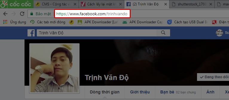 Bước 1: Hỏi một ai đó trong danh sách bạn bè của bạn, sau đó vào trang cá nhân và copy địa chỉ Facebook của bạn.