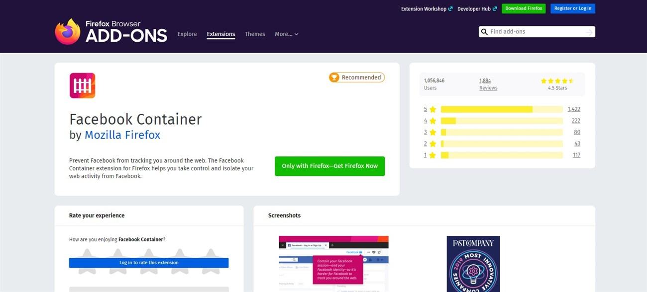 Sử dụng Công cụ bổ trợ - Facebook Container dành riêng cho Firefox