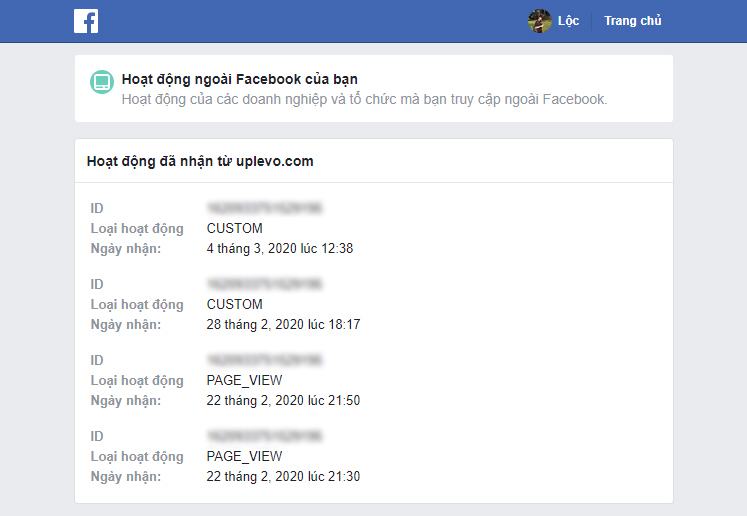 Nhấp vào ứng dụng / trang web để xem thời điểm ứng dụng / trang web tương tác với Facebook