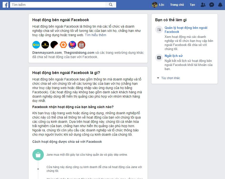 Tóm tắt thông tin cho các hoạt động bên ngoài Facebook