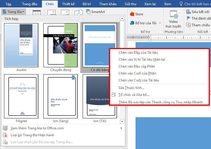 Sử dụng các mẫu bìa Word có sẵn + bước 1