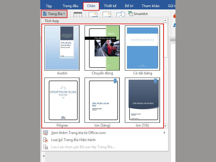 Sử dụng các mẫu bìa Word + Step có sẵn 