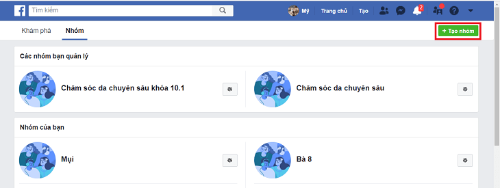 Một cửa sổ mới sẽ mở ra và bạn nhấp vào Tạo nhóm