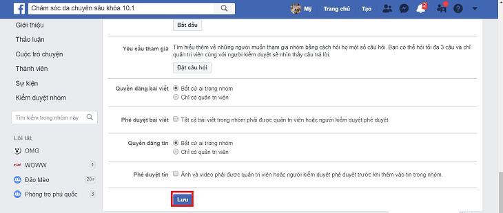 Sau khi chỉnh sửa cài đặt nhóm, hãy nhấp vào nút Lưu để lưu tất cả các thay đổi