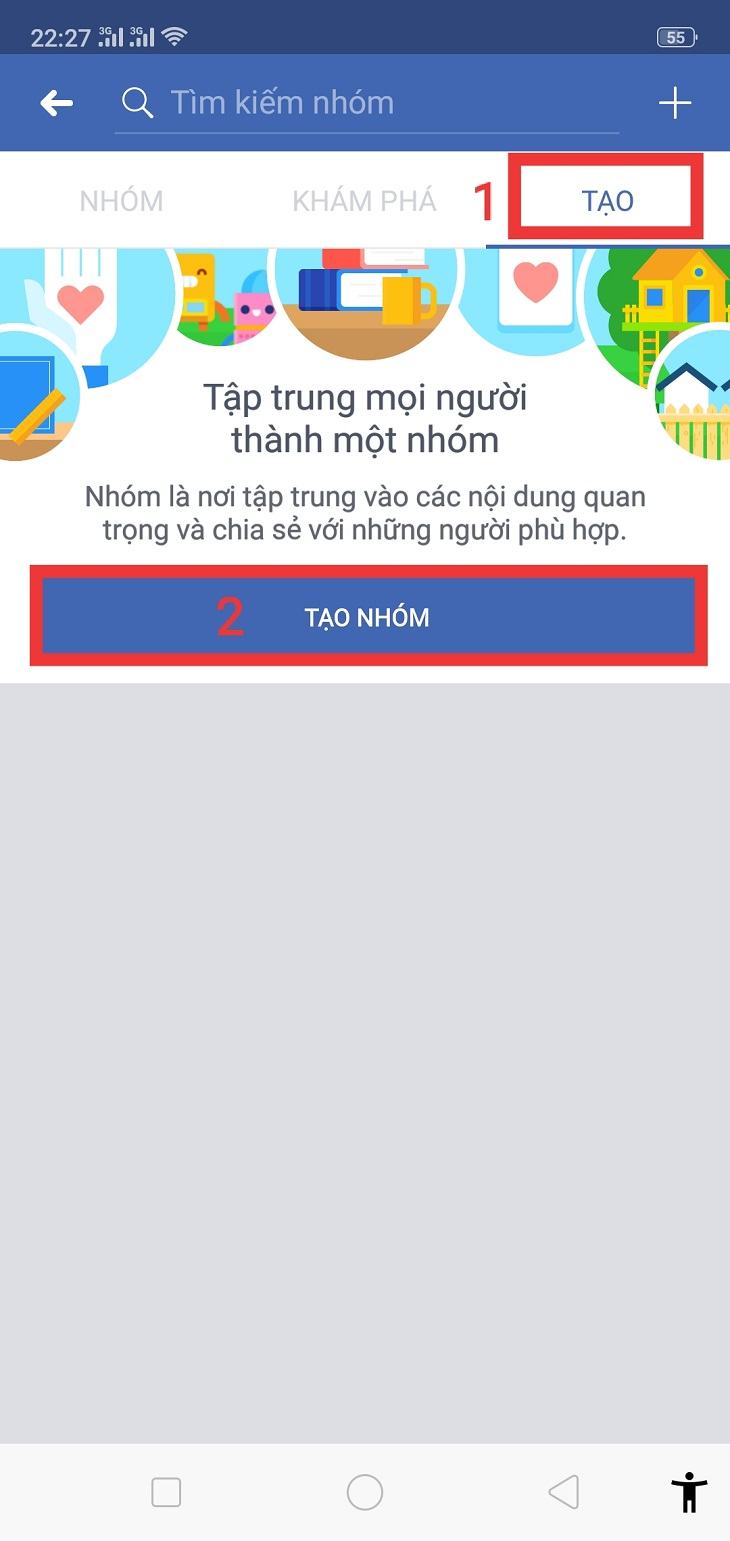 Chọn TẠO rồi bấm TẠO NHÓM