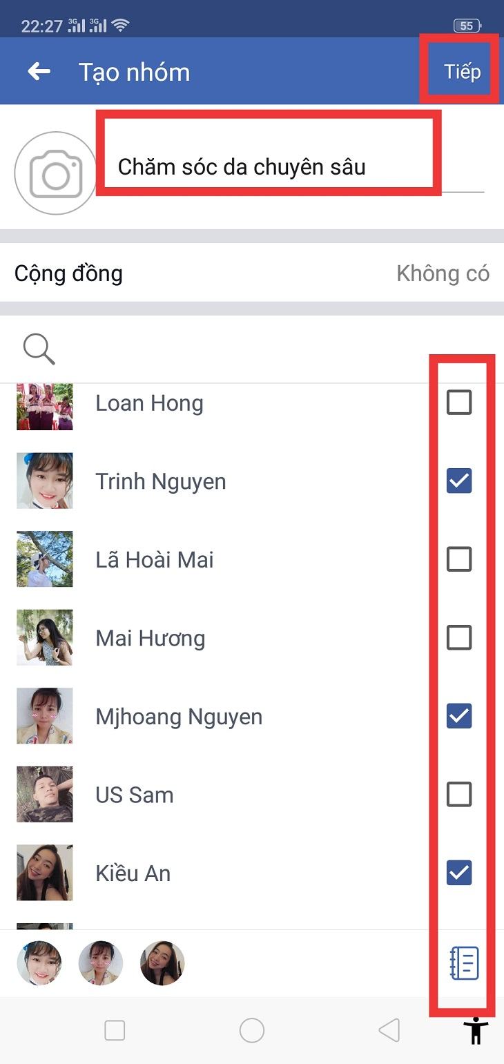 Đặt tên cho nhóm và chọn người tham gia nhóm với
