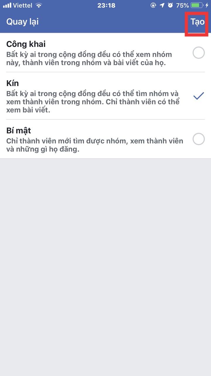 Chọn quyền riêng tư của nhóm