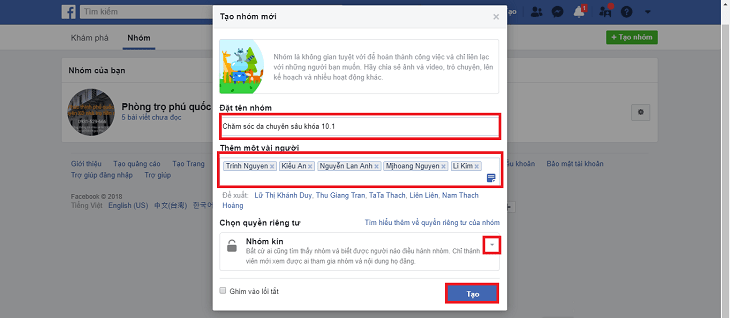 Đặt tên cho nhóm, thêm một số thành viên vào nhóm hoặc bạn có thể mời mọi người qua email