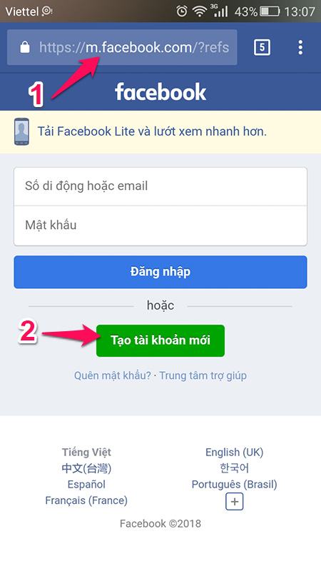 Tạo tài khoản bằng điện thoại của bạn