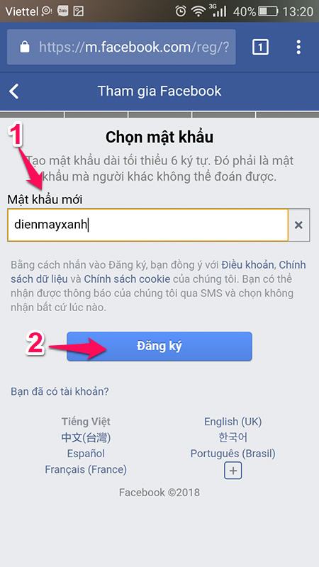 Tạo tài khoản bằng điện thoại của bạn