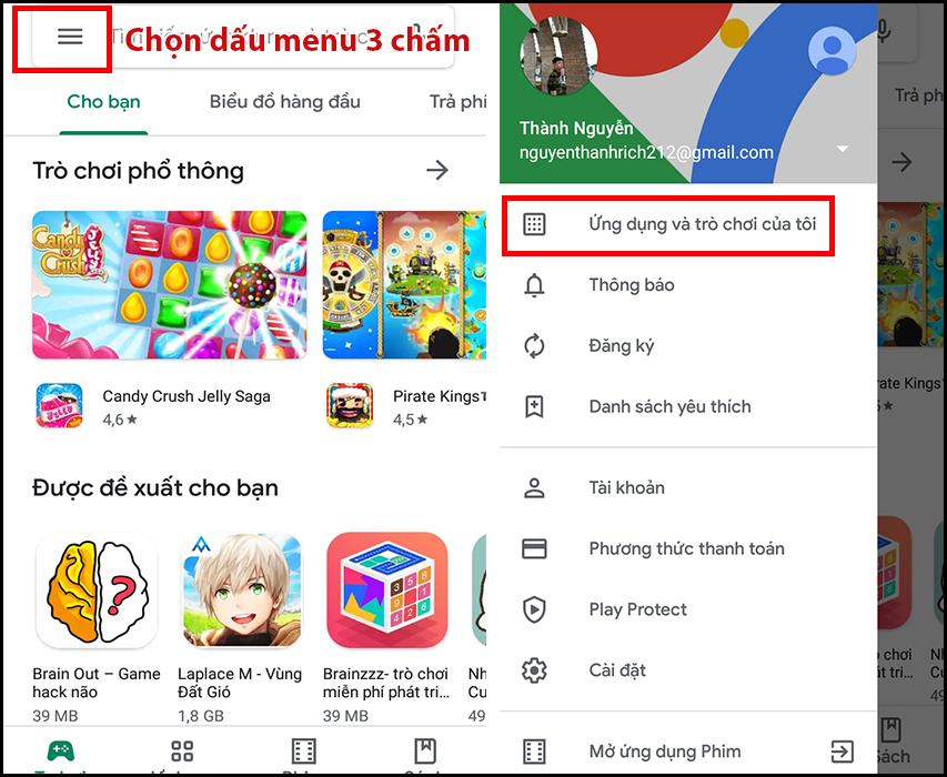 Mở ứng dụng và đi tới Ứng dụng và trò chơi của tôi