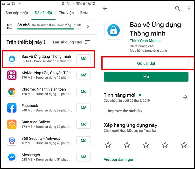 Gỡ cài đặt ứng dụng đang chạy quảng cáo 