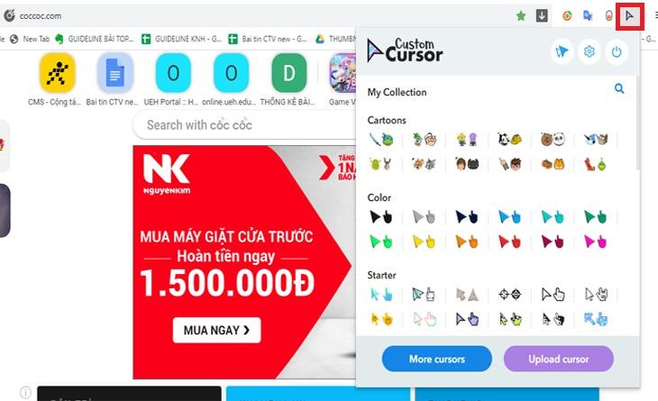 Nhấp vào biểu tượng tiện ích mở rộng trên thanh công cụ