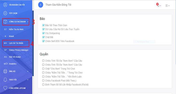 Đi tới công cụ Facebook và chọn Lịch sử tin nhắn