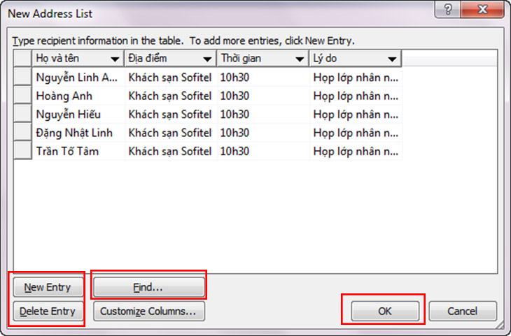 Cách hợp nhất thư trong Word bằng cách tạo danh sách chèn mới + bước 5