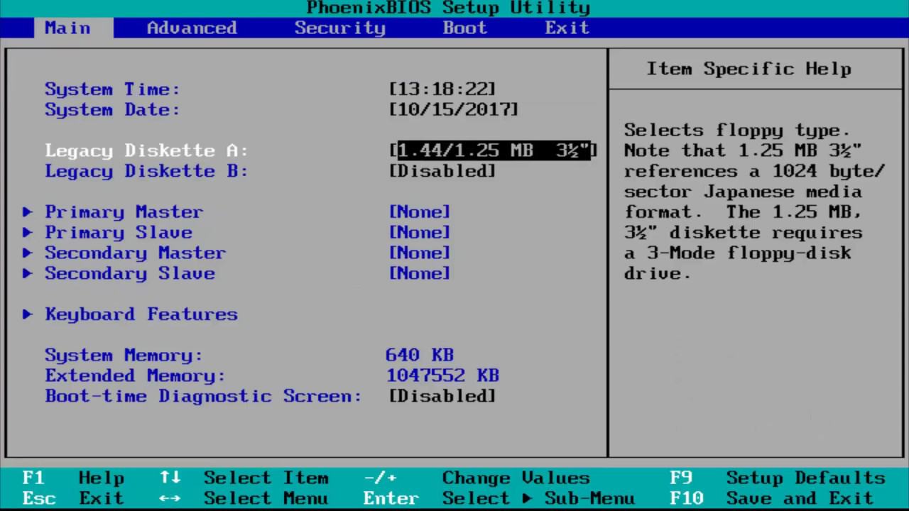 Giao diện BIOS menu cũ