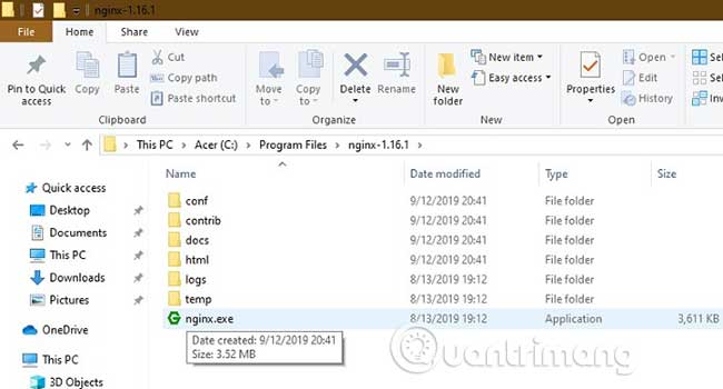 Để cài đặt và chạy Nginx, hãy chọn tệp Nginx.exe và nhấp đúp vào nó