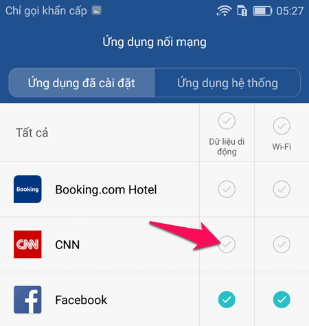 Chặn các ứng dụng sử dụng mạng