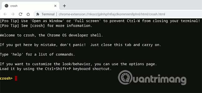 Mở trình duyệt Chrome và nhấn Ctrl + Alt + T để khởi chạy trình bao Crosh