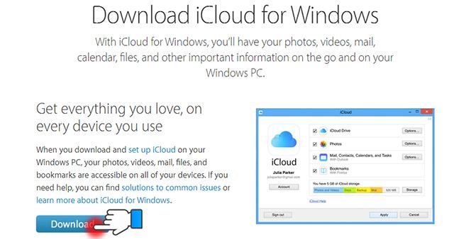 Tải xuống ứng dụng Bảng điều khiển iCloud