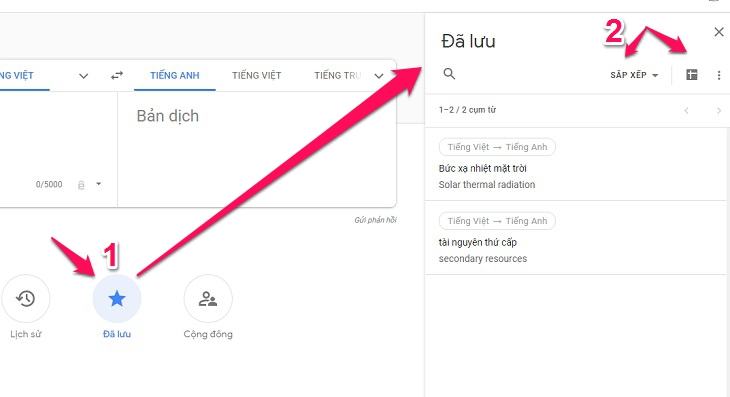Kiểm tra nút đã lưu trong Google Dịch