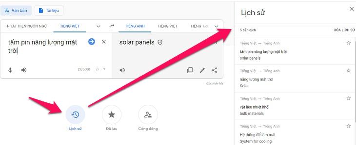 Chức năng của nút lịch sử trong Google Dịch