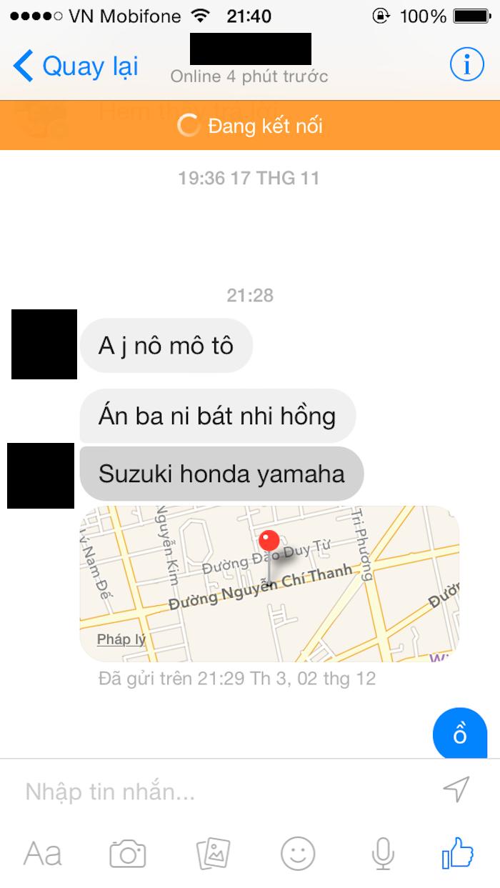 Nhấp vào dòng trò chuyện để xem bản đồ vị trí