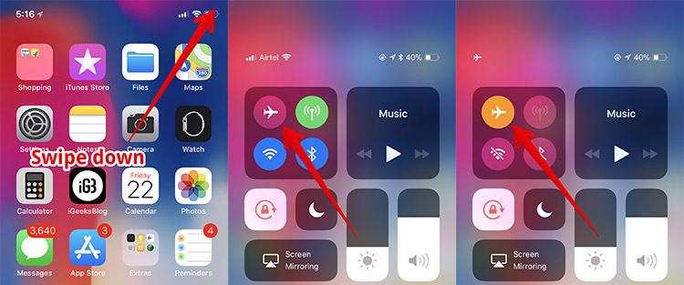 Bật chế độ trên máy bay trên iPhone X.