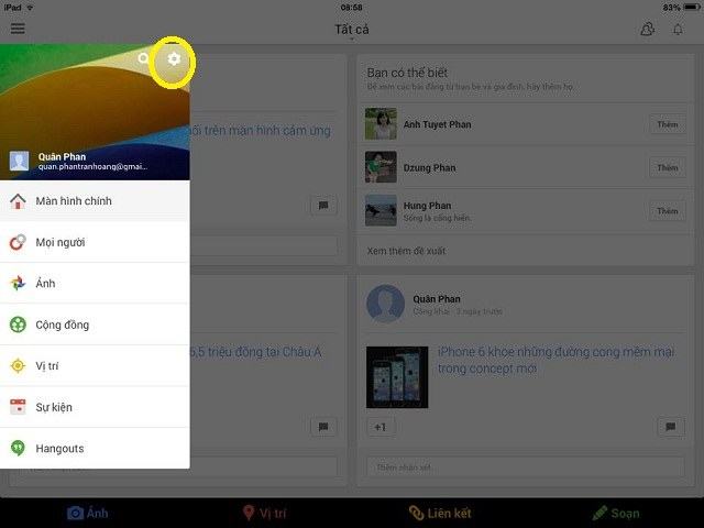 Đi tới Cài đặt trong Google Plus