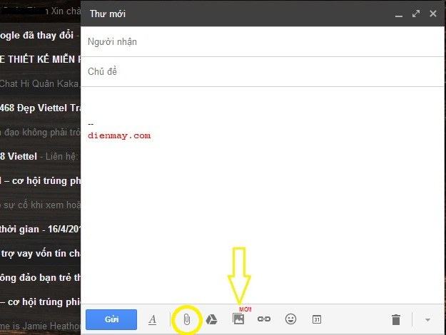 Người dùng cũng có thể thêm tệp (ghi chú, khoanh vàng) vào email tạo