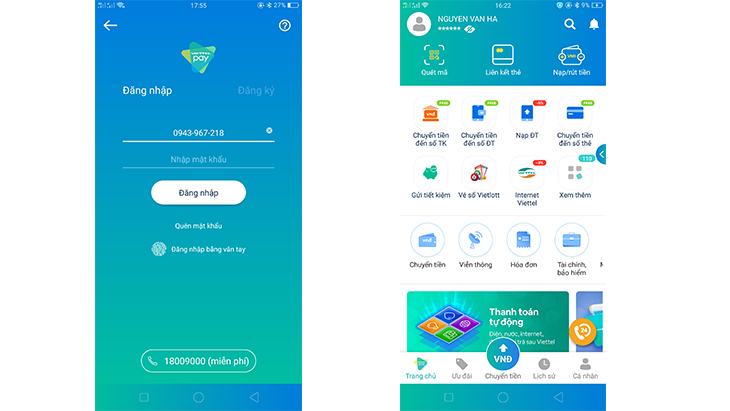 Đăng nhập Viettel Pay