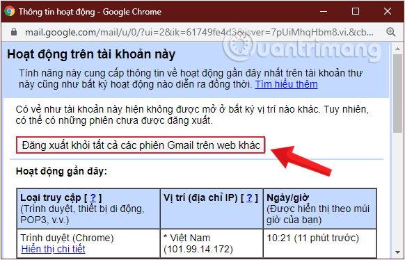 Đăng xuất khỏi tài khoản Gmail của bạn trên tất cả các thiết bị đã đăng nhập