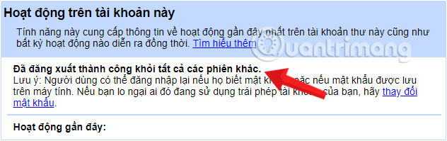 Đã hoàn tất xác nhận thoát Gmail từ xa