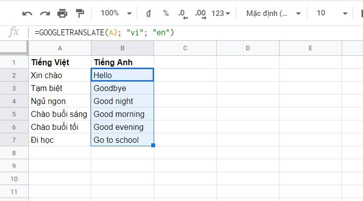 Dịch hàng loạt ngôn ngữ bất kỳ với Google Trang tính