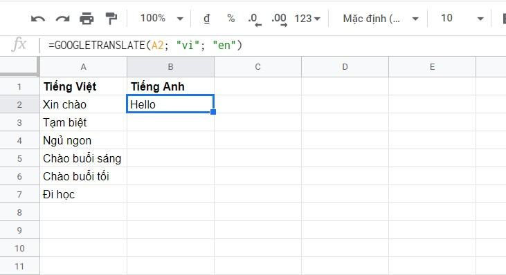 Dịch hàng loạt ngôn ngữ bất kỳ với Google Trang tính