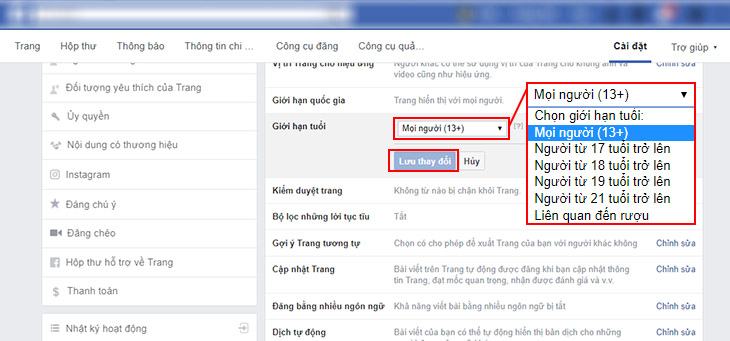 Chỉnh sửa giới hạn độ tuổi hoặc quốc gia của bạn