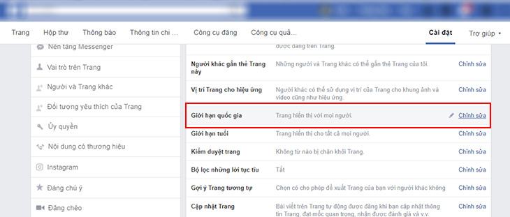 Chỉnh sửa giới hạn độ tuổi hoặc quốc gia