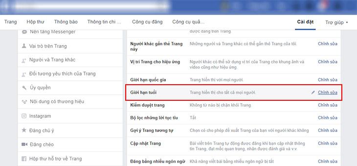 Chỉnh sửa giới hạn độ tuổi hoặc quốc gia của bạn