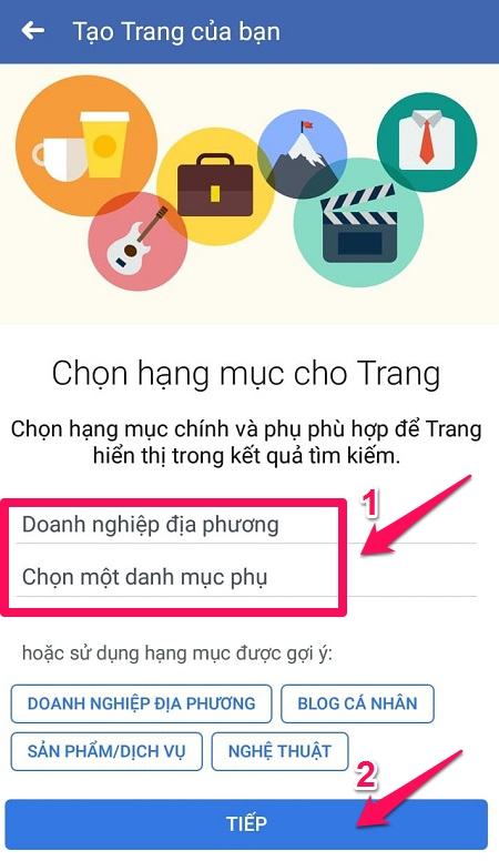 Chọn danh mục cho trang người hâm mộ trên điện thoại